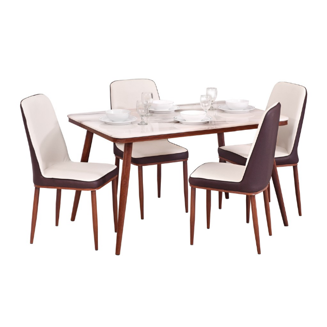 MARBLE COFFEE DINING SET 1901-6-608 + 4 CHAIRS