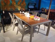 DINING SET WOODEN TABLE TOP 2120X1000 + 6 SEATER GREY
