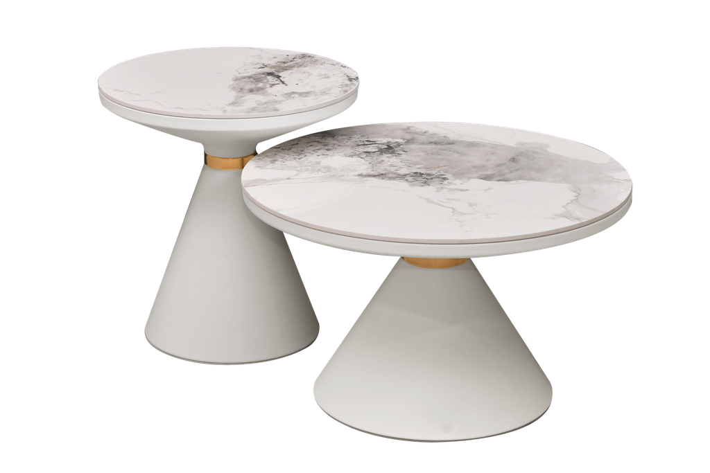 COFFEE TABLE 1935# DIA 70CM +50CM WHITE