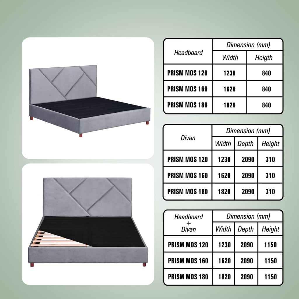 DIVAN HEADBOARD 120 PRISM MOSS