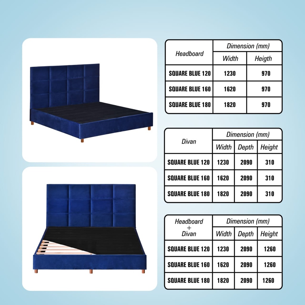 DIVAN HEADBOAD 180 SQUARE MIDNIGHT BLUE