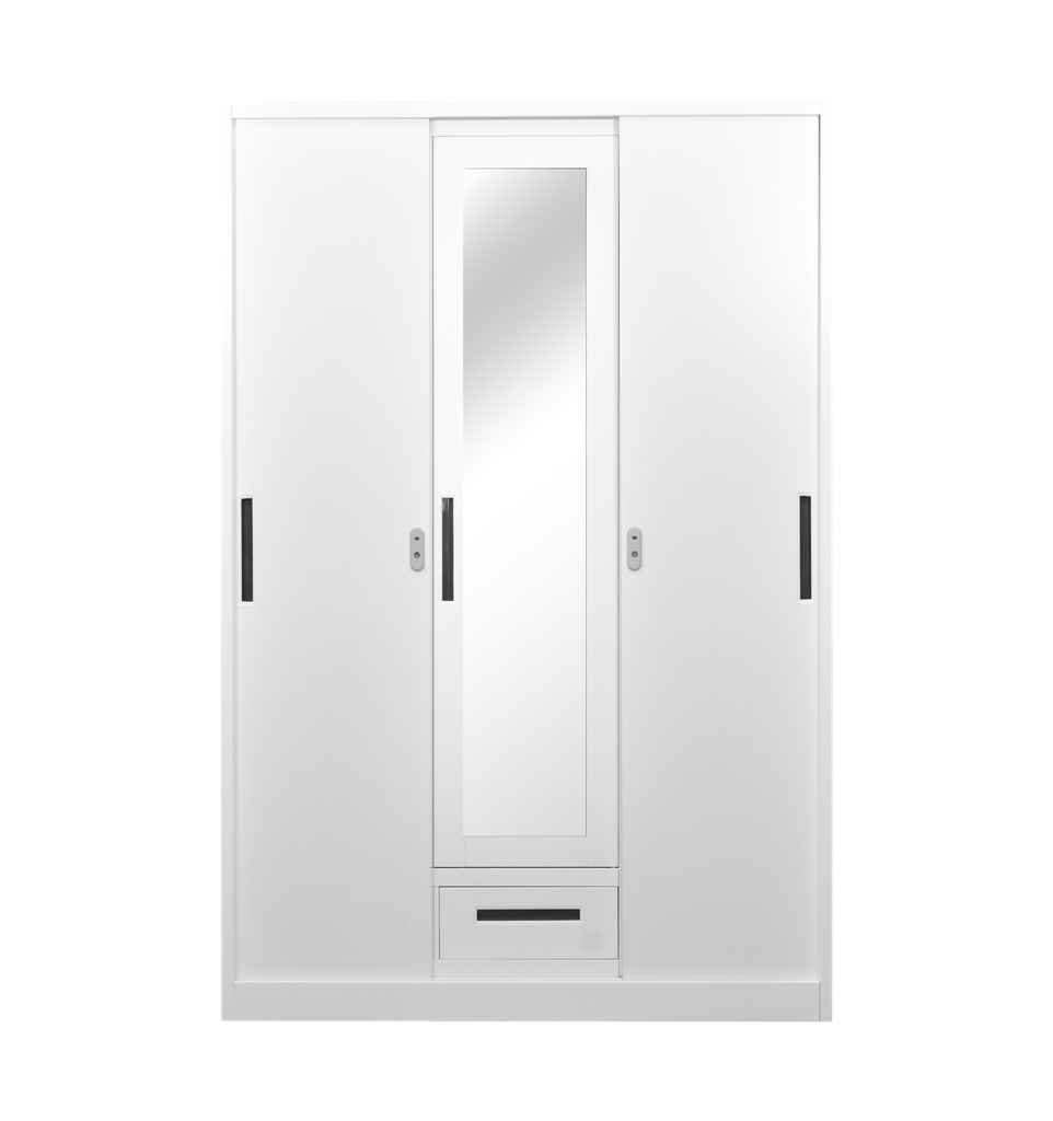  STEEL SLIDING WARDROBE 3 DOOR WHITE