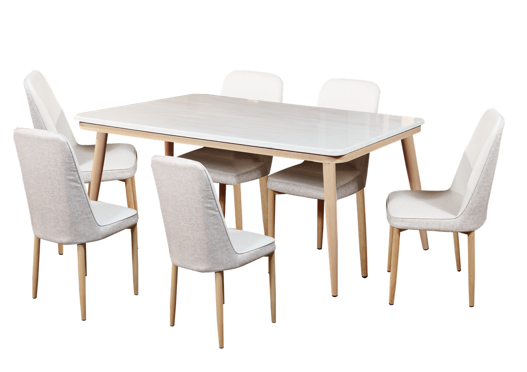 MARBLE DINING SET C17-753+ 6 CHAIRS BEIGE