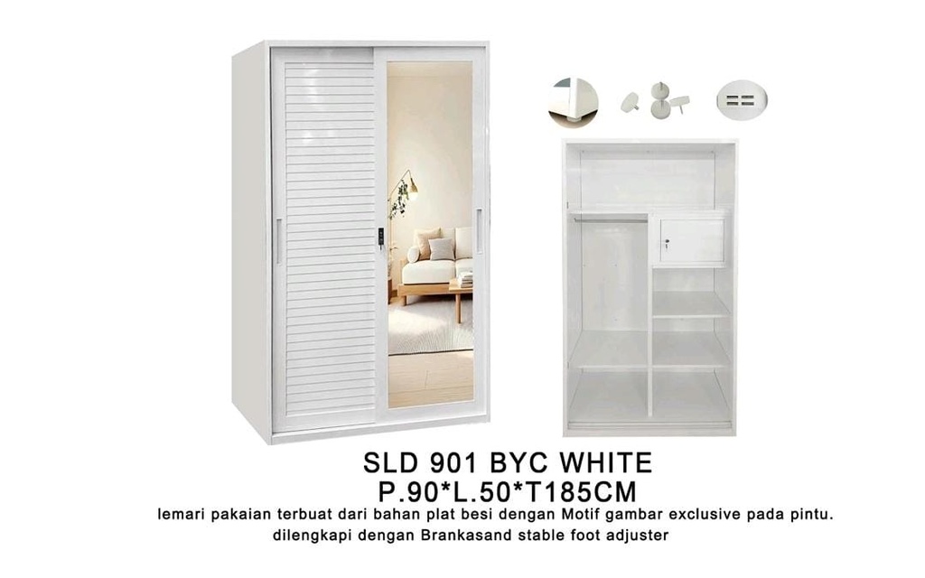 STEEL SLIDING WARDROBE JALUSI 2 DOORS 901 BYC WHITE