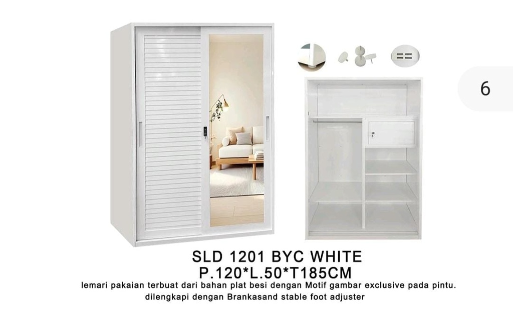 STEEL SLIDING WARDROBE JALUSI 2 DOORS 1201 BYC WHITE