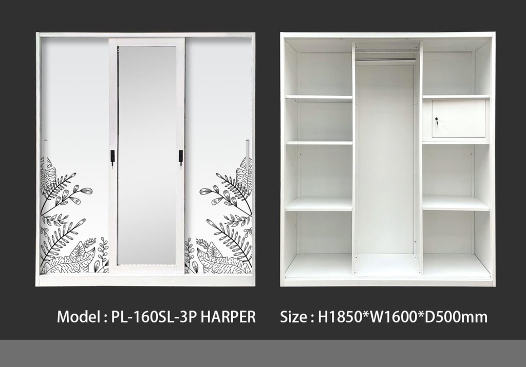 STEEL SLIDING WARDROBE 3 DOORS 150 HBW 112 HARPER WHITE