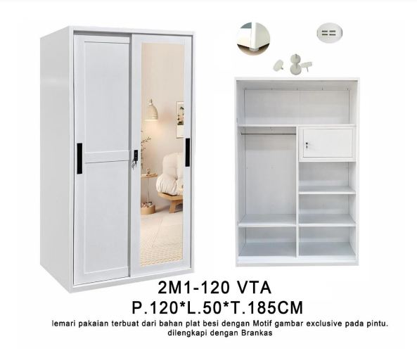 STEEL SLIDING WARDROBE VINTAGE 2 DOORS 2M1 120 VTA WHITE