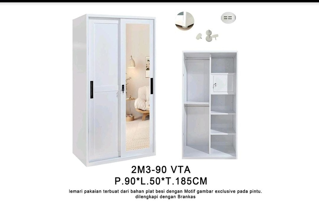 STEEL SLIDING WARDROBE VINTAGE 2 DOORS 2M3 90 VTA WHITE