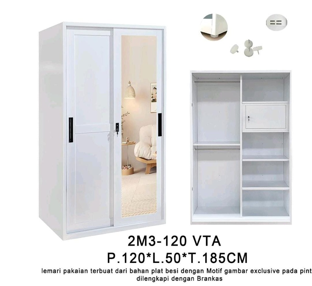 STEEL SLIDING WARDROBE VINTAGE 2 DOORS 2M3 120 VTA WHITE