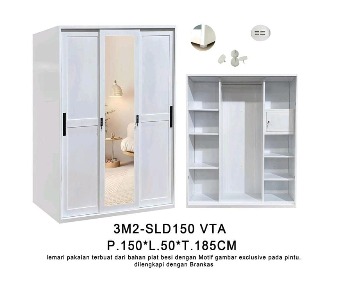 STEEL SLIDING WARDROBE VINTAGE 3 DOORS 3M2 150 VTA WHITE