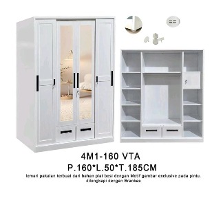 STEEL SLIDING WARDROBE VINTAGE 4 DOORS 4M1 160 VTA WHITE