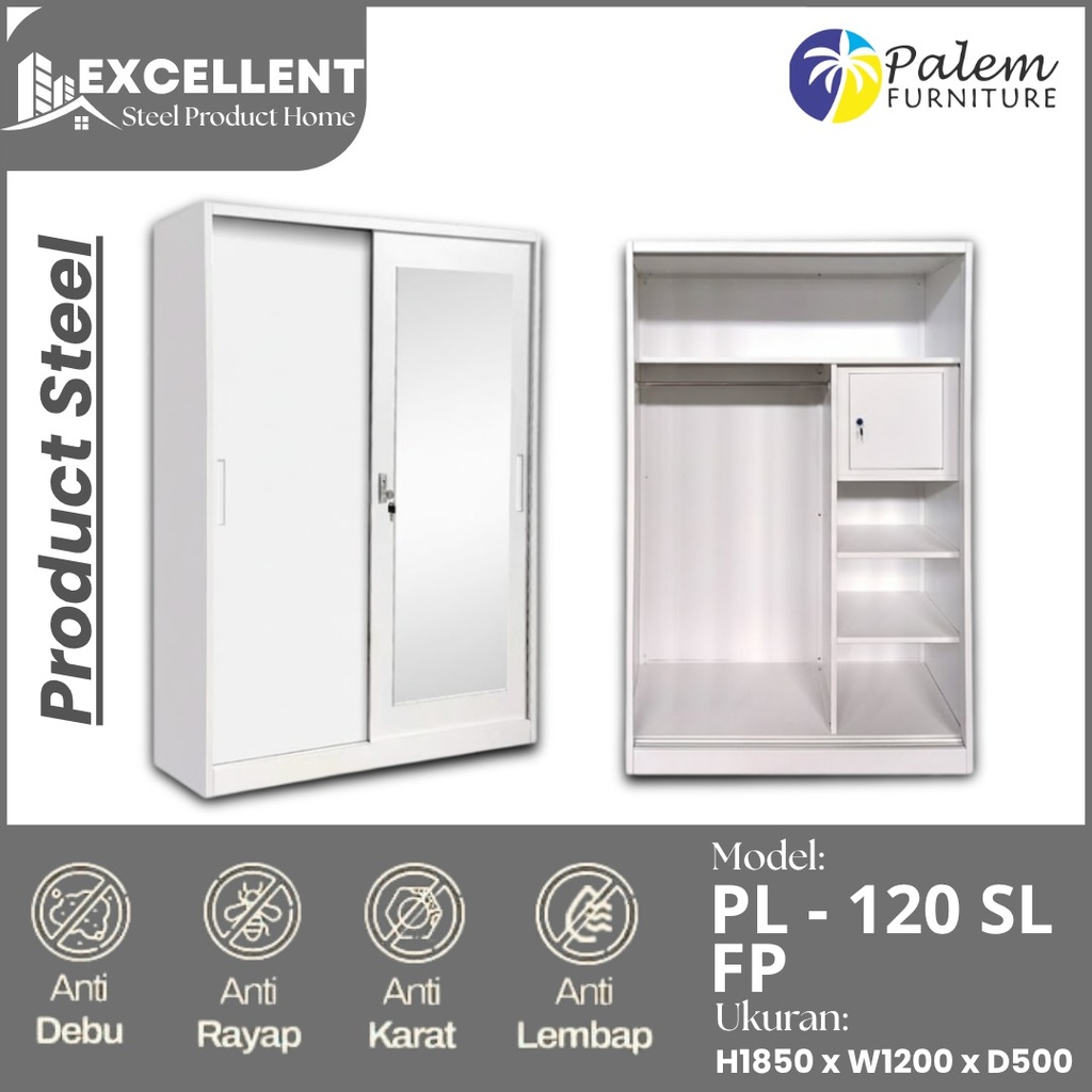 STEEL WARDROBE SLIDING 2 DOORS 120 SL POLOS WHITE