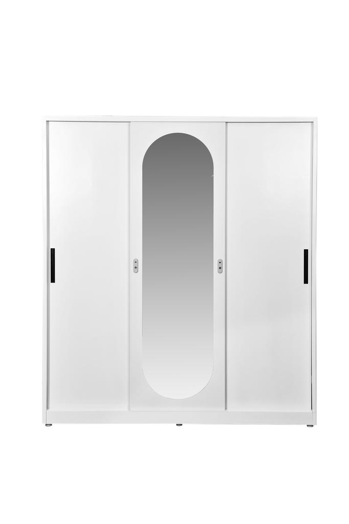 STEEL 160 SLIDING WADROBE 3 DOOR ROUND MIRROR 