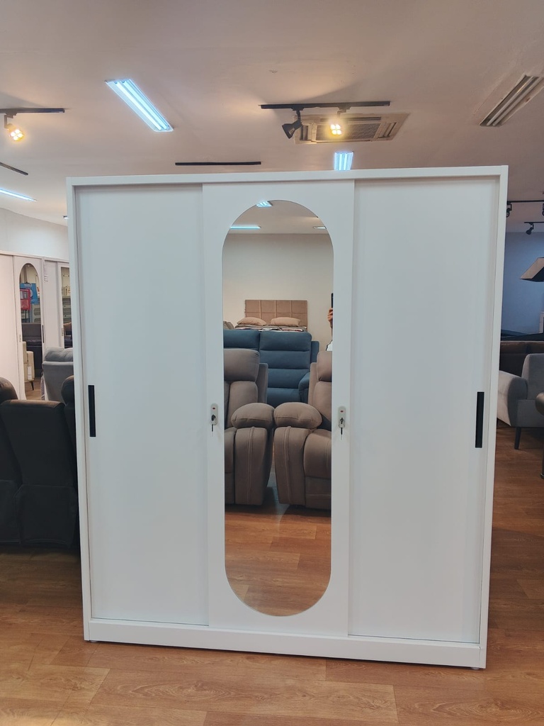 STEEL 160 SLIDING WADROBE 3 DOOR ROUND MIRROR 