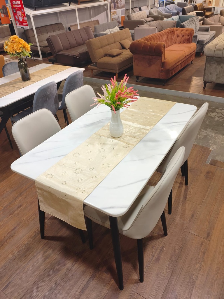 DINING SET KJT7057 4 SEATER 130*80CM WHITE