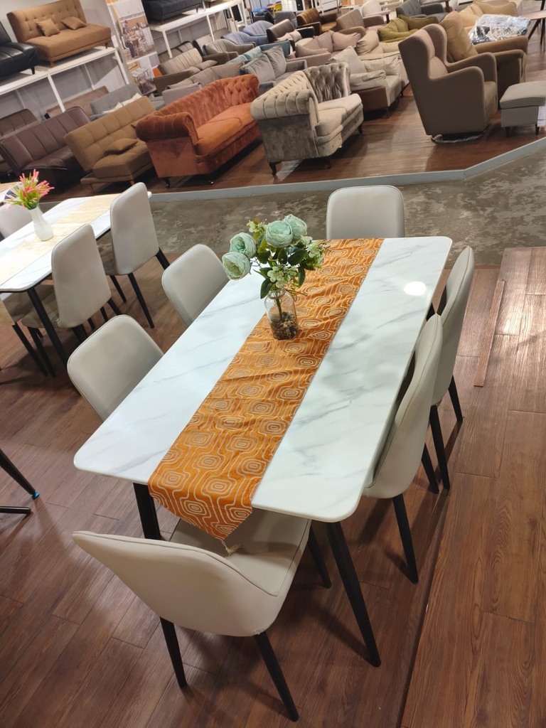 DINING SET KJT7057 6 SEATER 150*90CM WHITE
