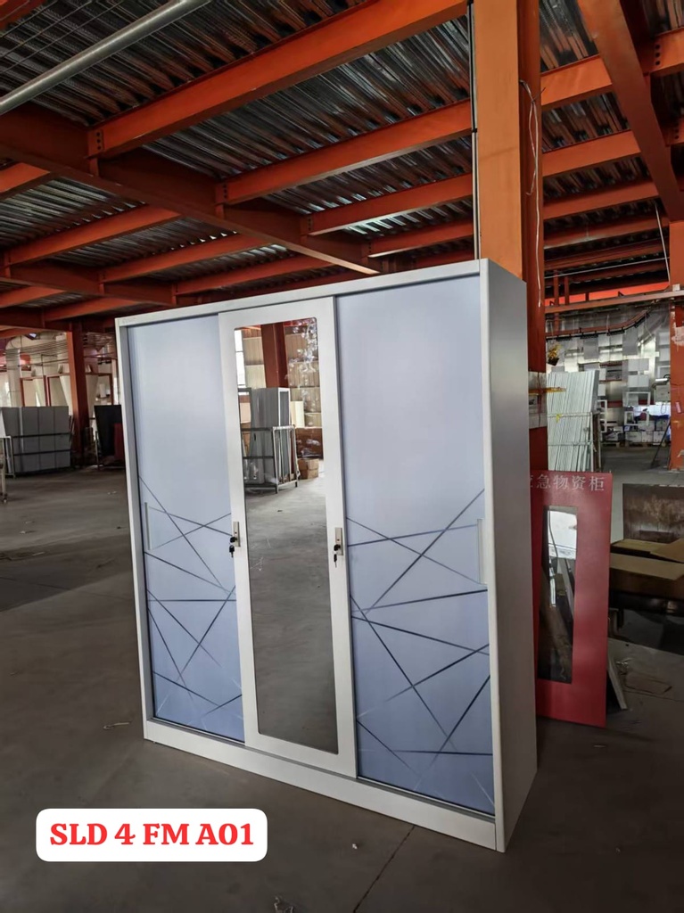 STEEL SLIDING WARDROBE 3 DOORS PRINTING 4FM A01 160 X 50 X 185 WHITE