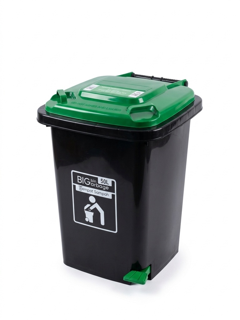 BIG GARBAGE PEDAL 50 LITER BLACK GREEN