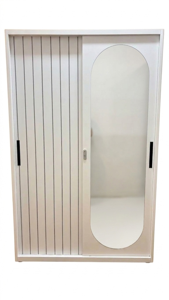 STEEL 120 SLIDING WADROBE 2 DOOR ROUND MIRROR PRINTING 3