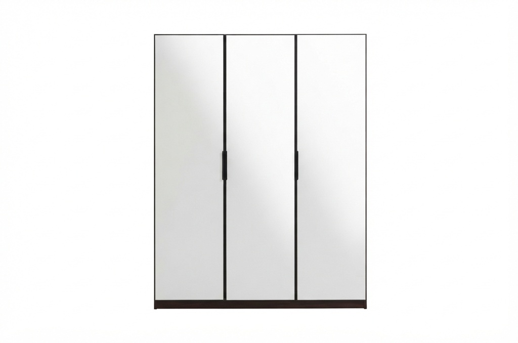 STEEL WARDROBE FULL MIRROR 3 DOOR BLACK