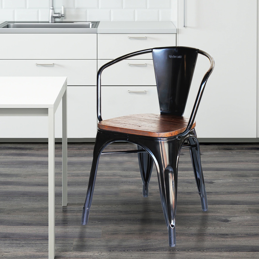 CAFE CHAIR PX 806 BLACK WITH WOOD SEAT WALNUT