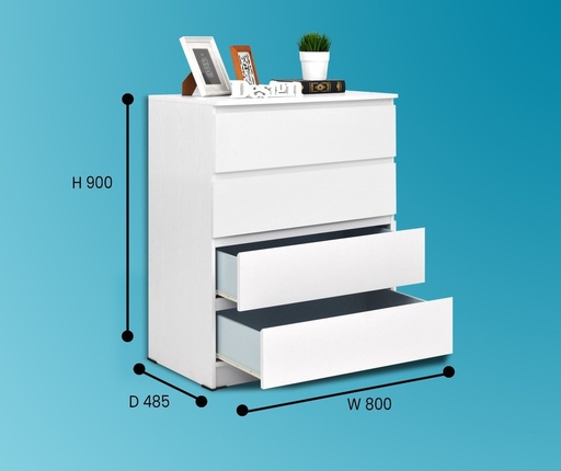 [L-LIV-CSD261301-4DW-WHT] LILY 4 DRAWERS SNOOZE WHITE