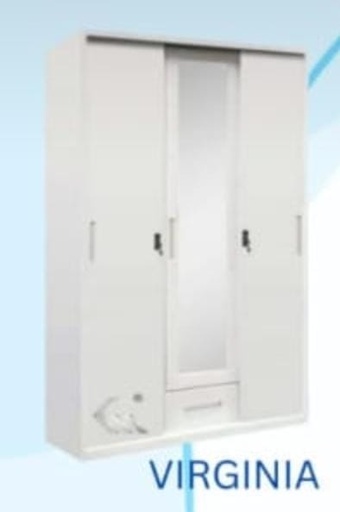 [L-BED-STVIRGINI-3DR-WHT] STEEL SLIDING WARDROBE 3 DOOR VIRGINIA WHITE