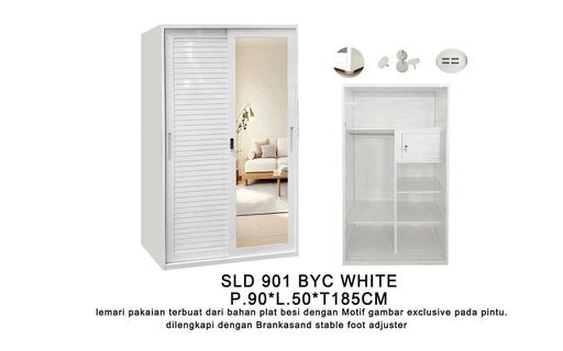 [L-BED-ST901BYC-2DR-WHT] STEEL SLIDING WARDROBE JALUSI 2 DOORS 901 BYC WHITE