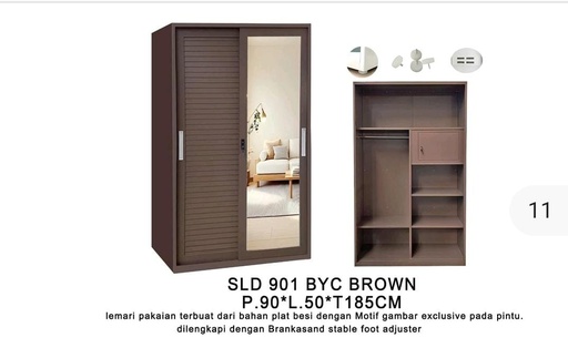 [L-BED-ST901BYC-2DR-BRW] STEEL SLIDING WARDROBE JALUSI 2 DOORS 901 BYC BROWN