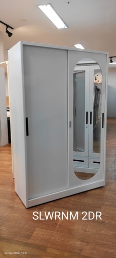 [I-BED-SLWRNM-2DR-WHT] STEEL 120 SLIDING WADROBE 2 DOOR ROUND MIRROR 